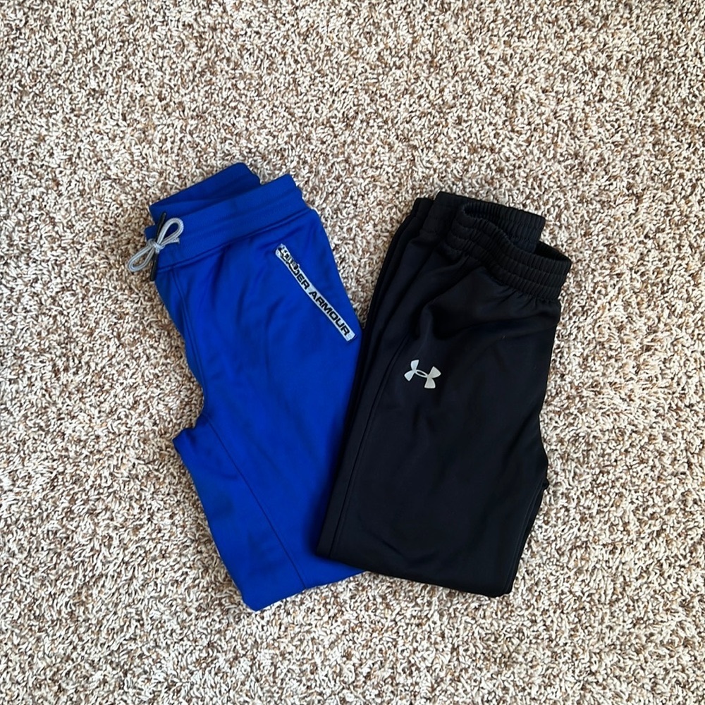 Under Armour Boys Sweatpants Joggers Pants Set Lot of 2 Black Blue Youth XS 7